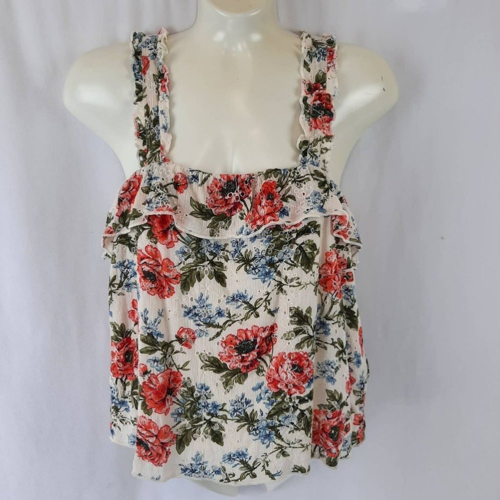 American Eagle Outfitters Floral Eyelet Ruffled Tank Top